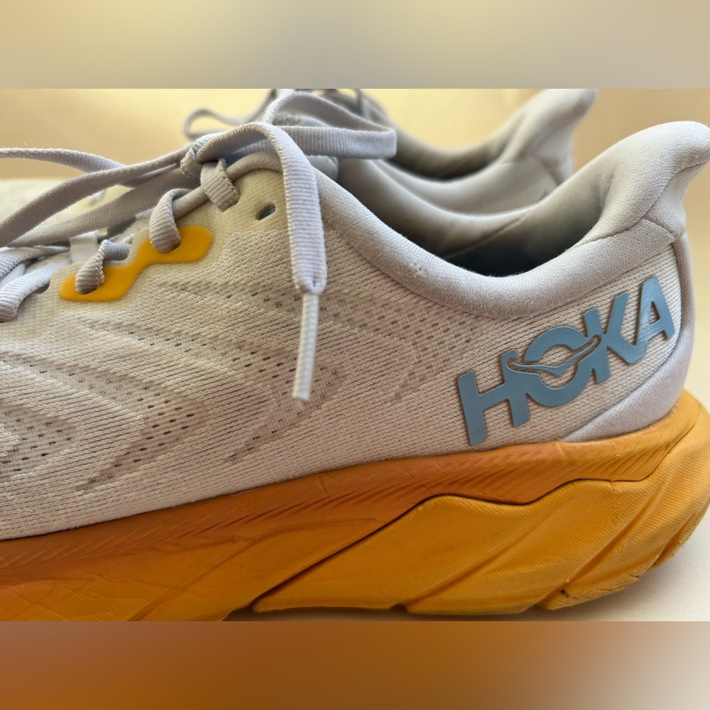 Hoka White Mesh Running Shoes with Yellow-Orange Gradient Midsole - Picture 6 of 8